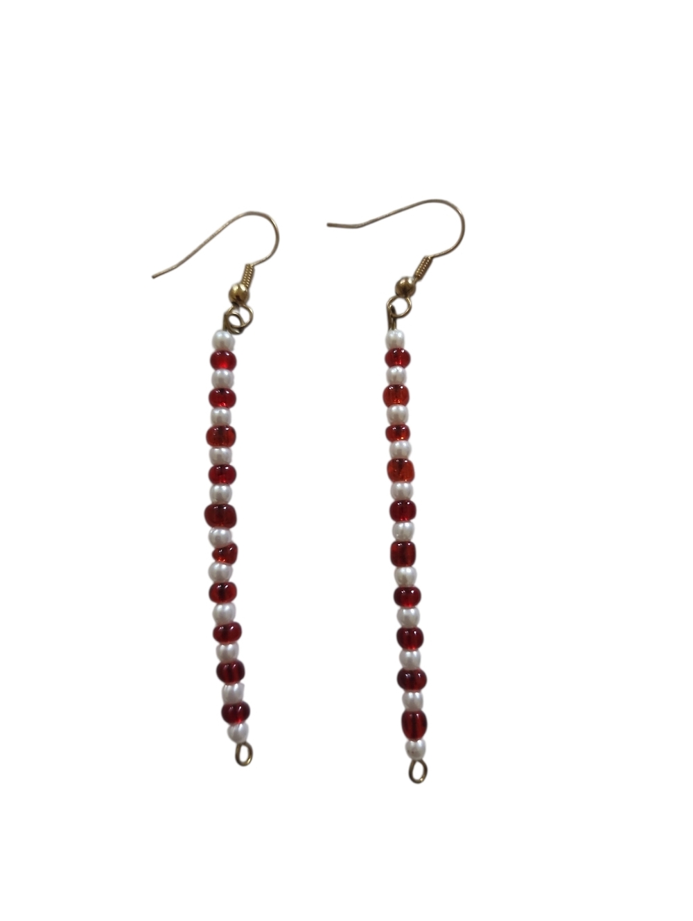 (3)Red Bead Dangle Earrings - Unbranded